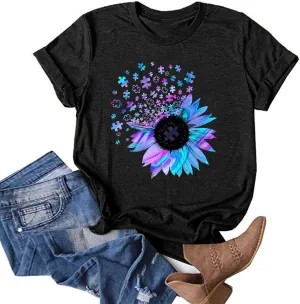 Sunflower Graphic Tee T Shirt Women Short Sleeve Cute Casual Tees Loose Fit Summer Tunic Tops