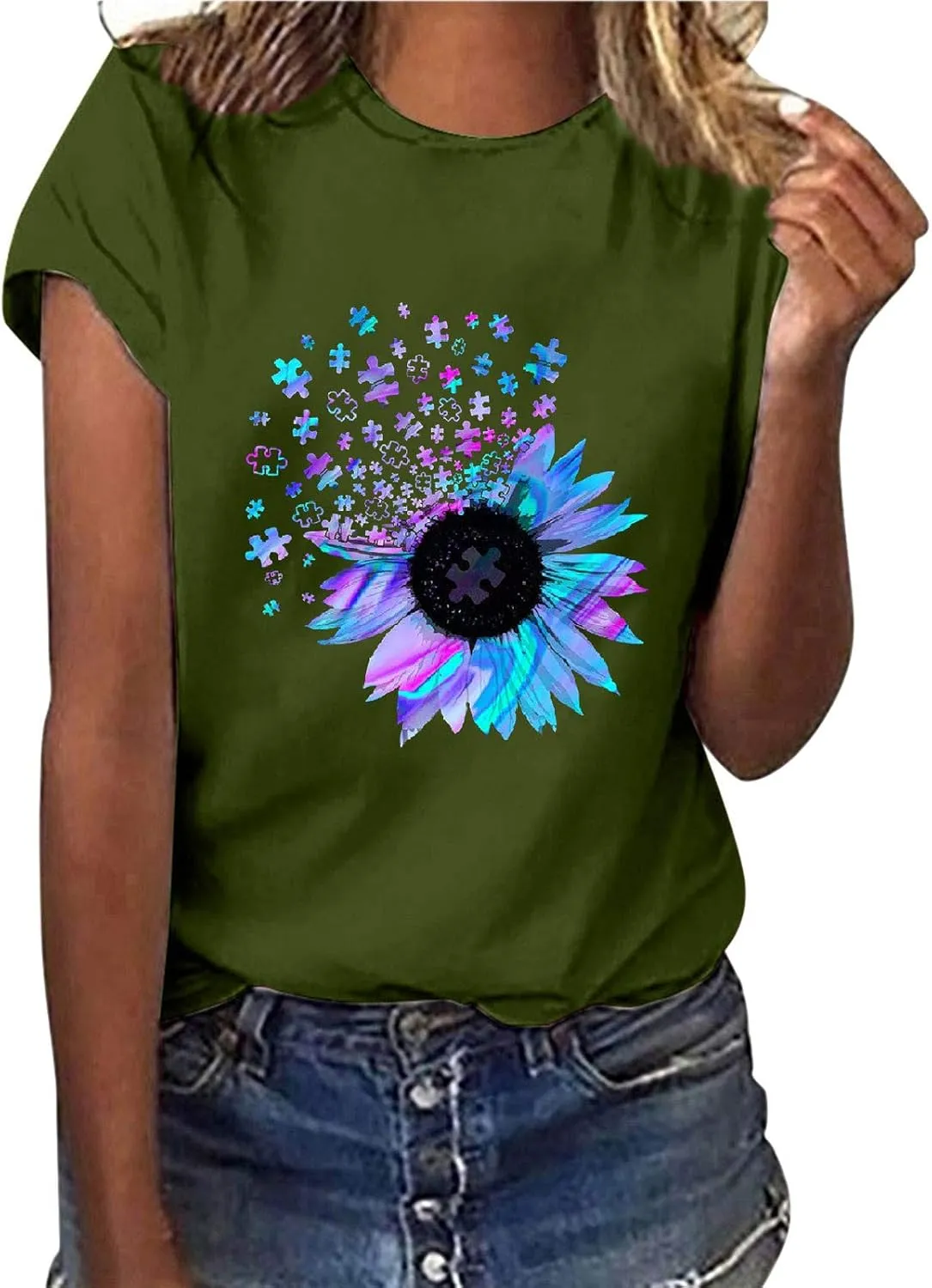 Sunflower Graphic Tee T Shirt Women Short Sleeve Cute Casual Tees Loose Fit Summer Tunic Tops
