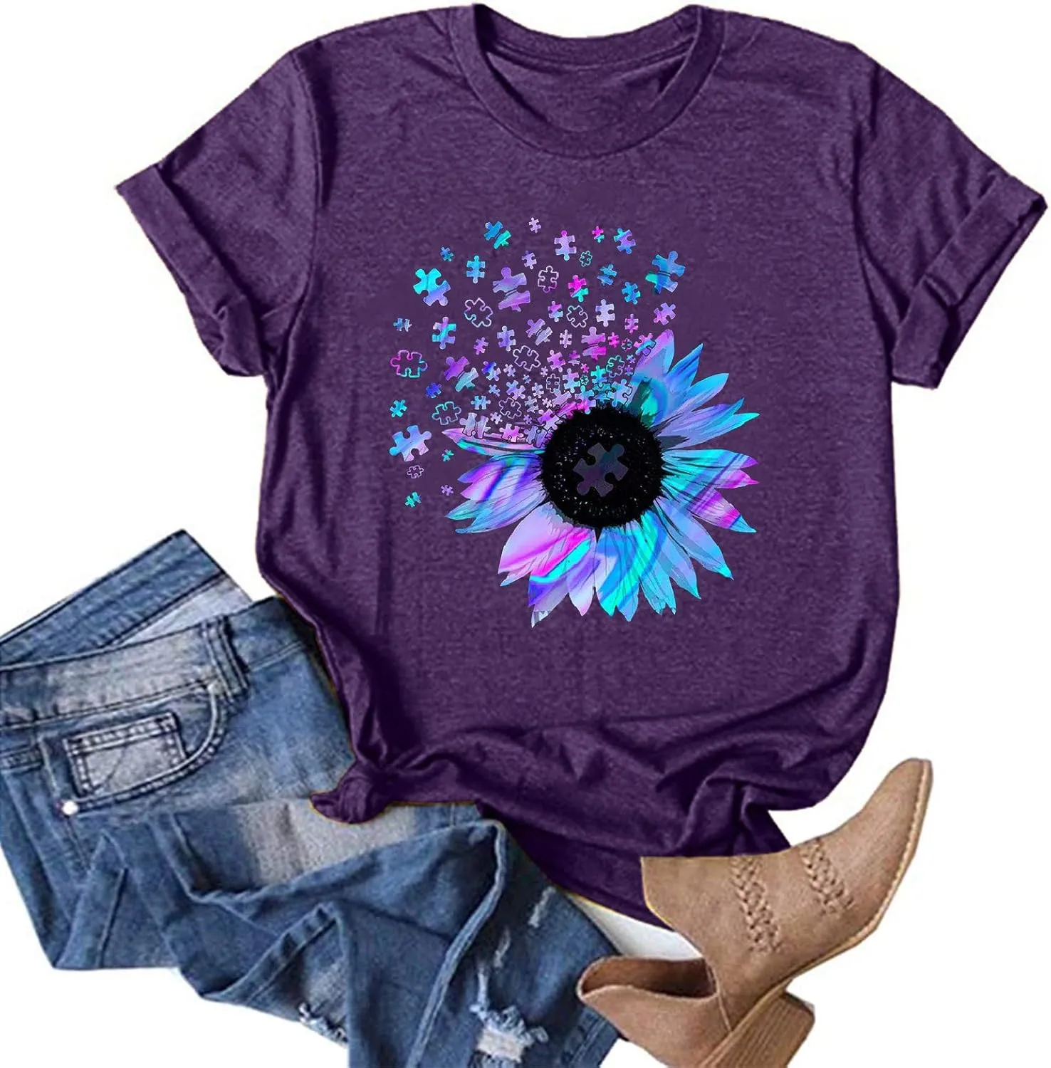 Sunflower Graphic Tee T Shirt Women Short Sleeve Cute Casual Tees Loose Fit Summer Tunic Tops