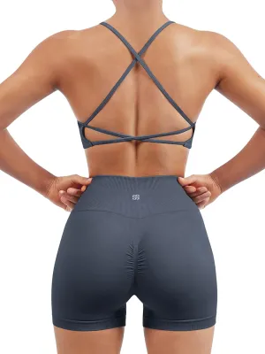 SUUKSESS Women Seamless Workout Sets Strappy Sports Bra High Waist Booty Shorts Outfits