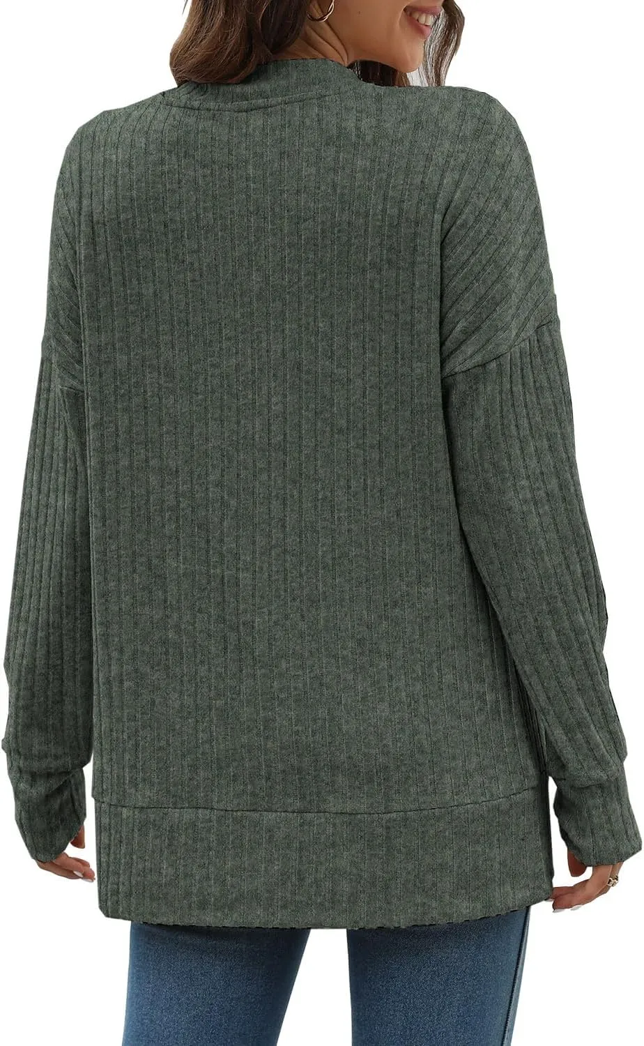 Sweater for Women Top Oversized Fashion Sweater Soft Striped V Neck Long Sleeve Pullover Sweatshirt
