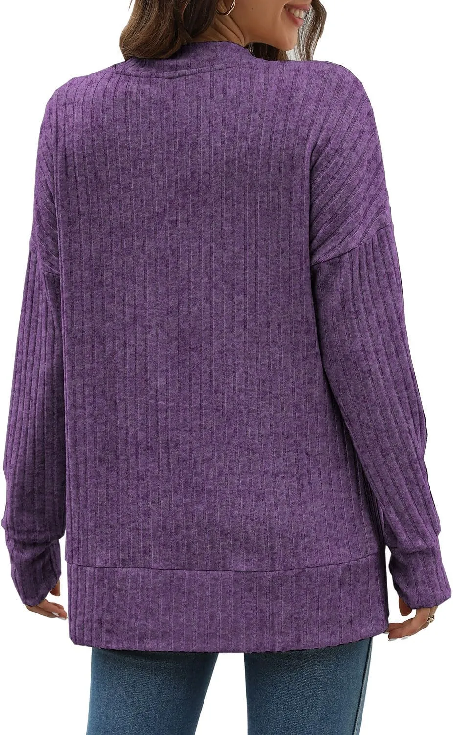 Sweater for Women Top Oversized Fashion Sweater Soft Striped V Neck Long Sleeve Pullover Sweatshirt