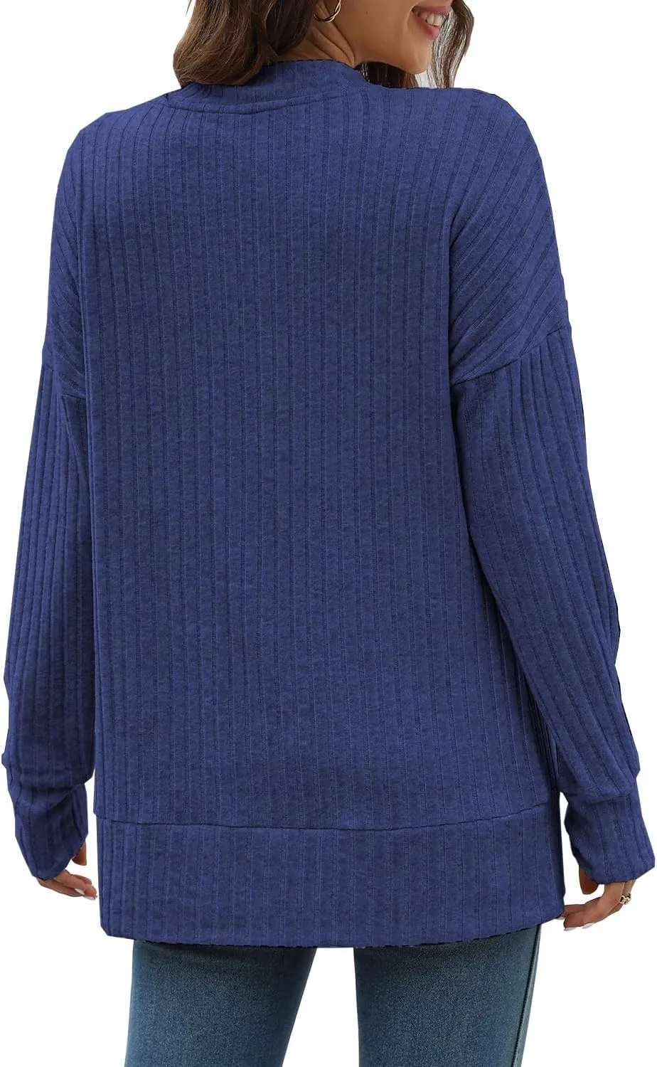 Sweater for Women Top Oversized Fashion Sweater Soft Striped V Neck Long Sleeve Pullover Sweatshirt