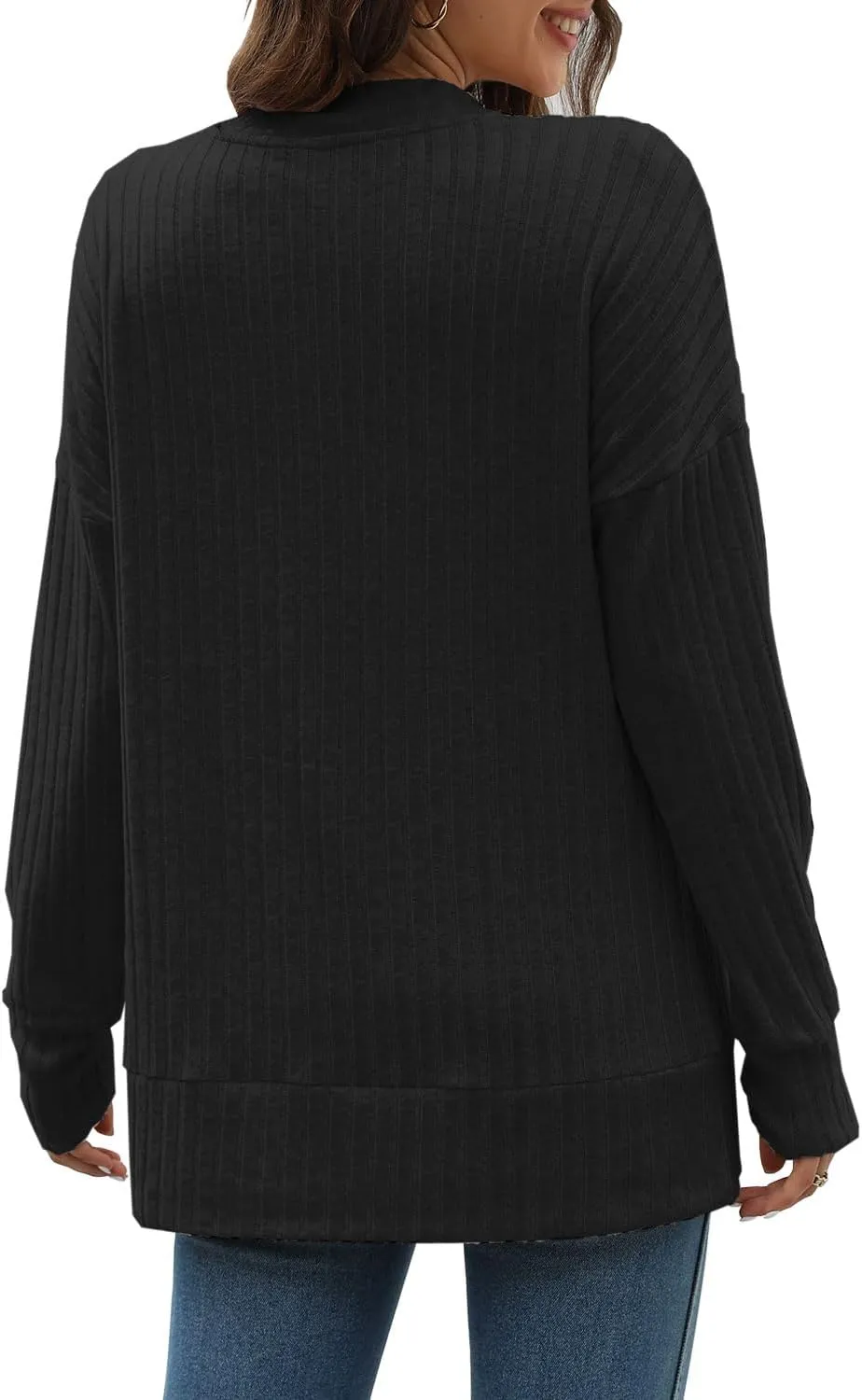 Sweater for Women Top Oversized Fashion Sweater Soft Striped V Neck Long Sleeve Pullover Sweatshirt