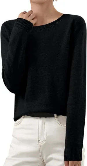 Sweaters for Women Long Sleeve Crew Neck Knitted Sweaters Casual Basic Pullover Sweaters Top