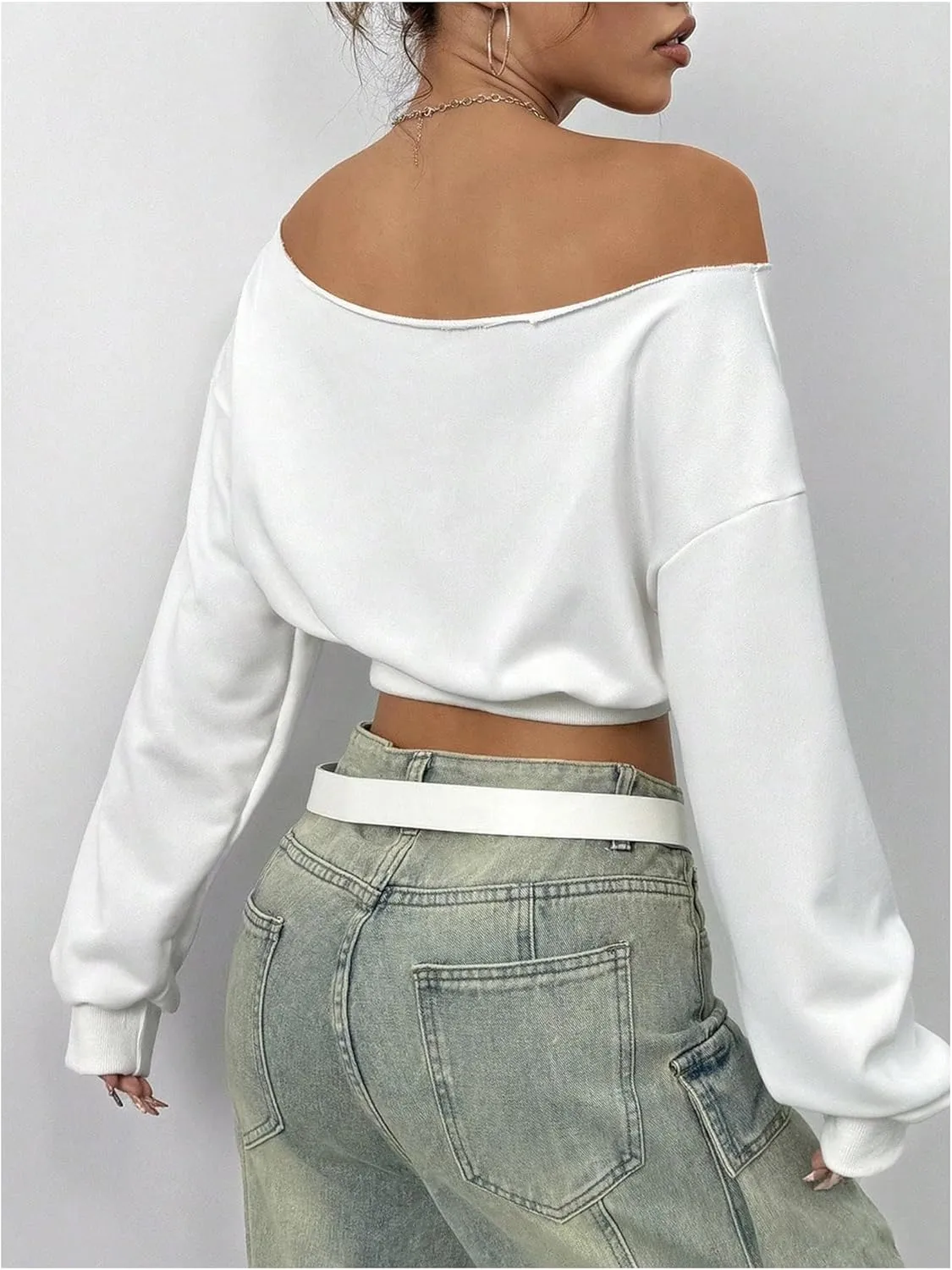 SweatyRocks Women's Off the Shoulder Crop Tops Long Sleeve Letter Graphic Sweatshirts
