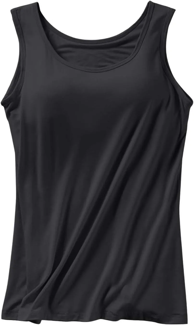 Tank Top with Built in Bra for Women 2025 Casual Summer Sleeveless Tops Basic Padded Tanktops Workout Yoga Shirts