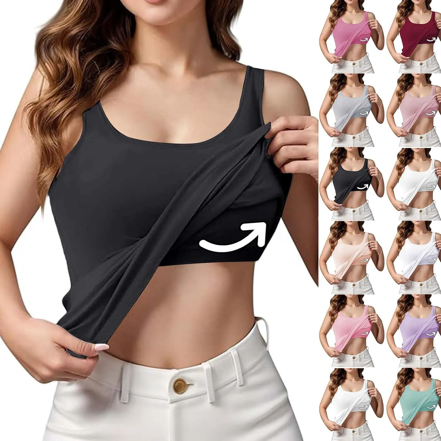 Tank Top with Built in Bra for Women 2025 Casual Summer Sleeveless Tops Basic Padded Tanktops Workout Yoga Shirts