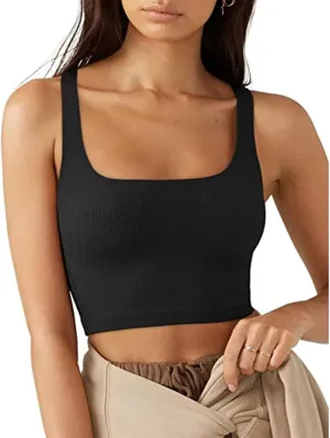 Tank Tops for Women-Women’s Sexy Square Neck Double Lined Seamless Sleeveless Cropped Tank Yoga Crop Basic Tops