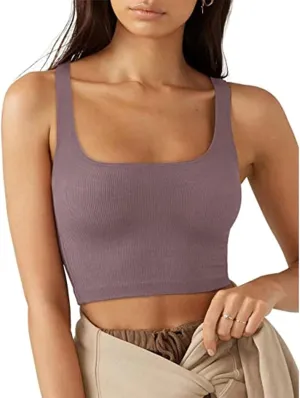 Tank Tops for Women-Women’s Sexy Square Neck Double Lined Seamless Sleeveless Cropped Tank Yoga Crop Basic Tops