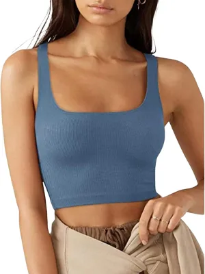 Tank Tops for Women-Women’s Sexy Square Neck Double Lined Seamless Sleeveless Cropped Tank Yoga Crop Basic Tops