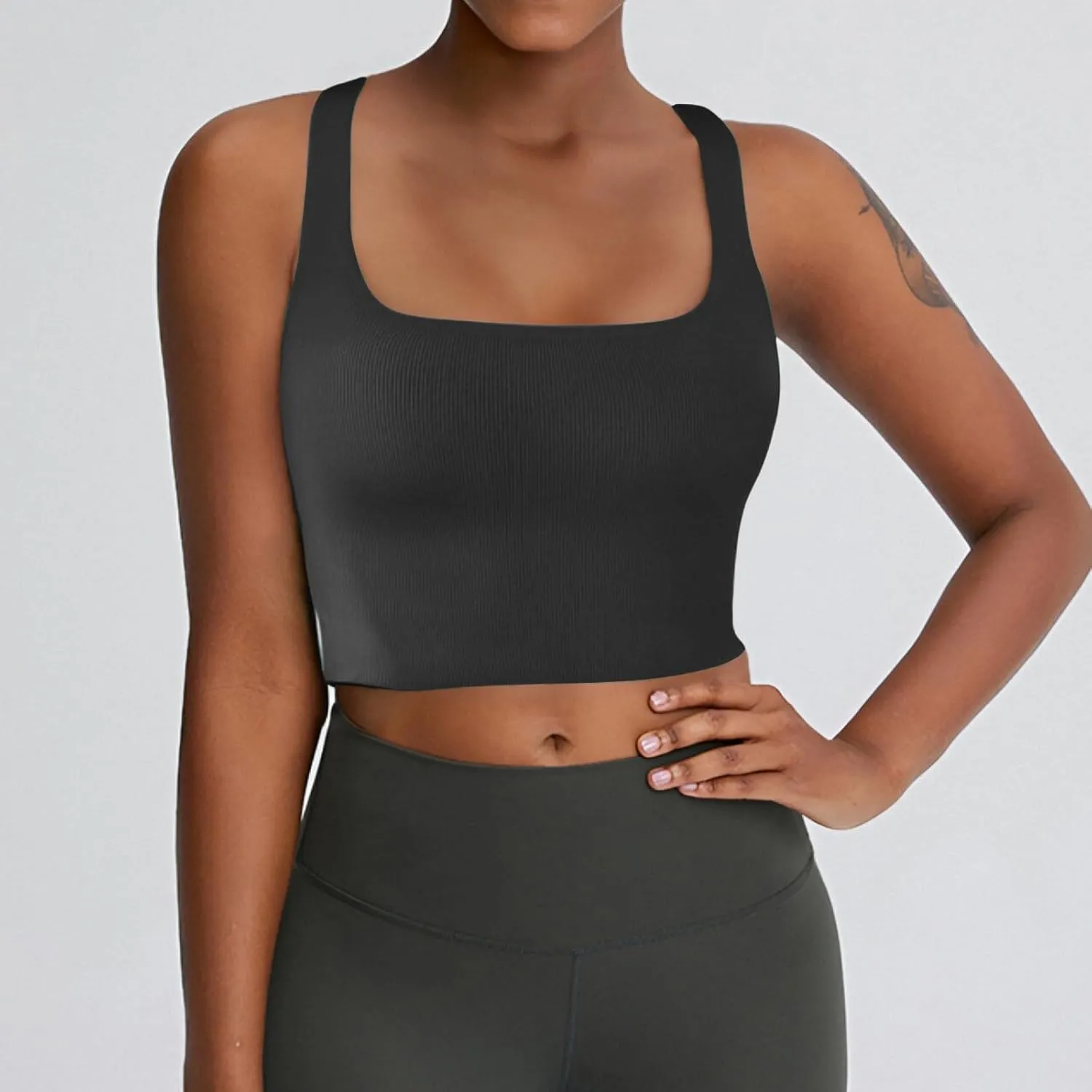 Tank Tops for Women-Women’s Sexy Square Neck Double Lined Seamless Sleeveless Cropped Tank Yoga Crop Basic Tops