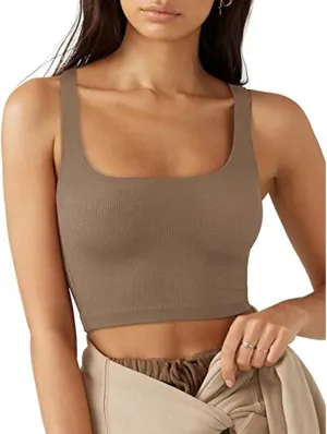 Tank Tops for Women-Women’s Sexy Square Neck Double Lined Seamless Sleeveless Cropped Tank Yoga Crop Basic Tops