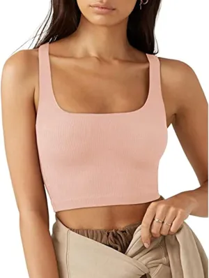 Tank Tops for Women-Women’s Sexy Square Neck Double Lined Seamless Sleeveless Cropped Tank Yoga Crop Basic Tops