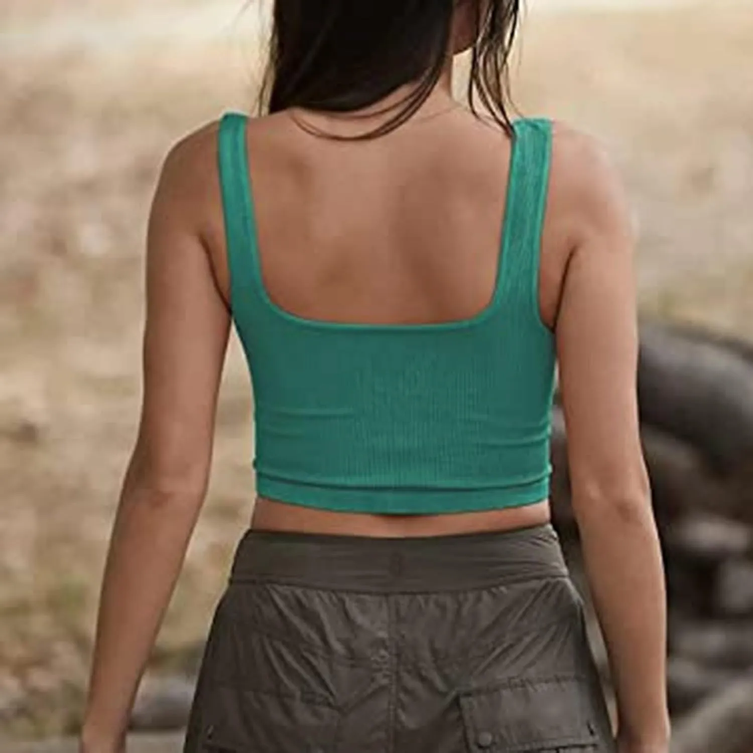 Tank Tops for Women-Women’s Sexy Square Neck Double Lined Seamless Sleeveless Cropped Tank Yoga Crop Basic Tops