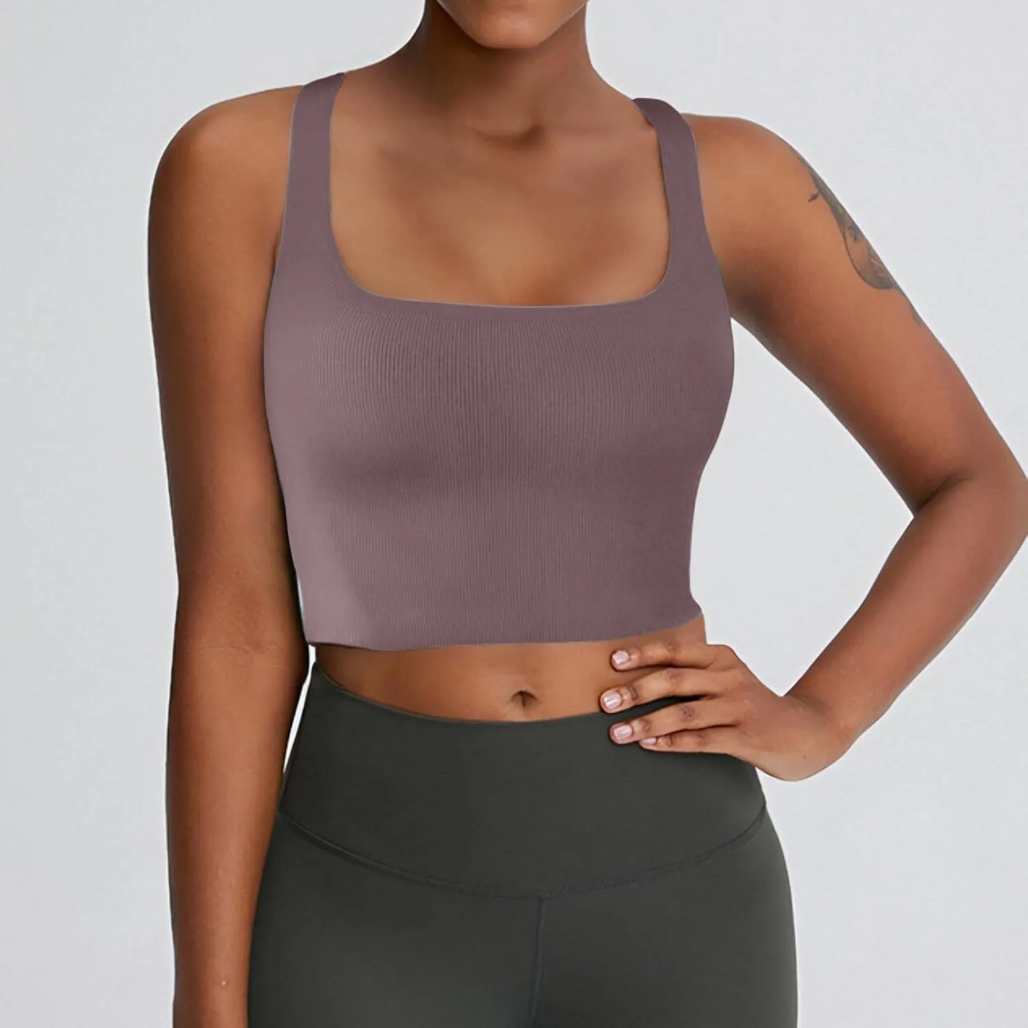 Tank Tops for Women-Women’s Sexy Square Neck Double Lined Seamless Sleeveless Cropped Tank Yoga Crop Basic Tops