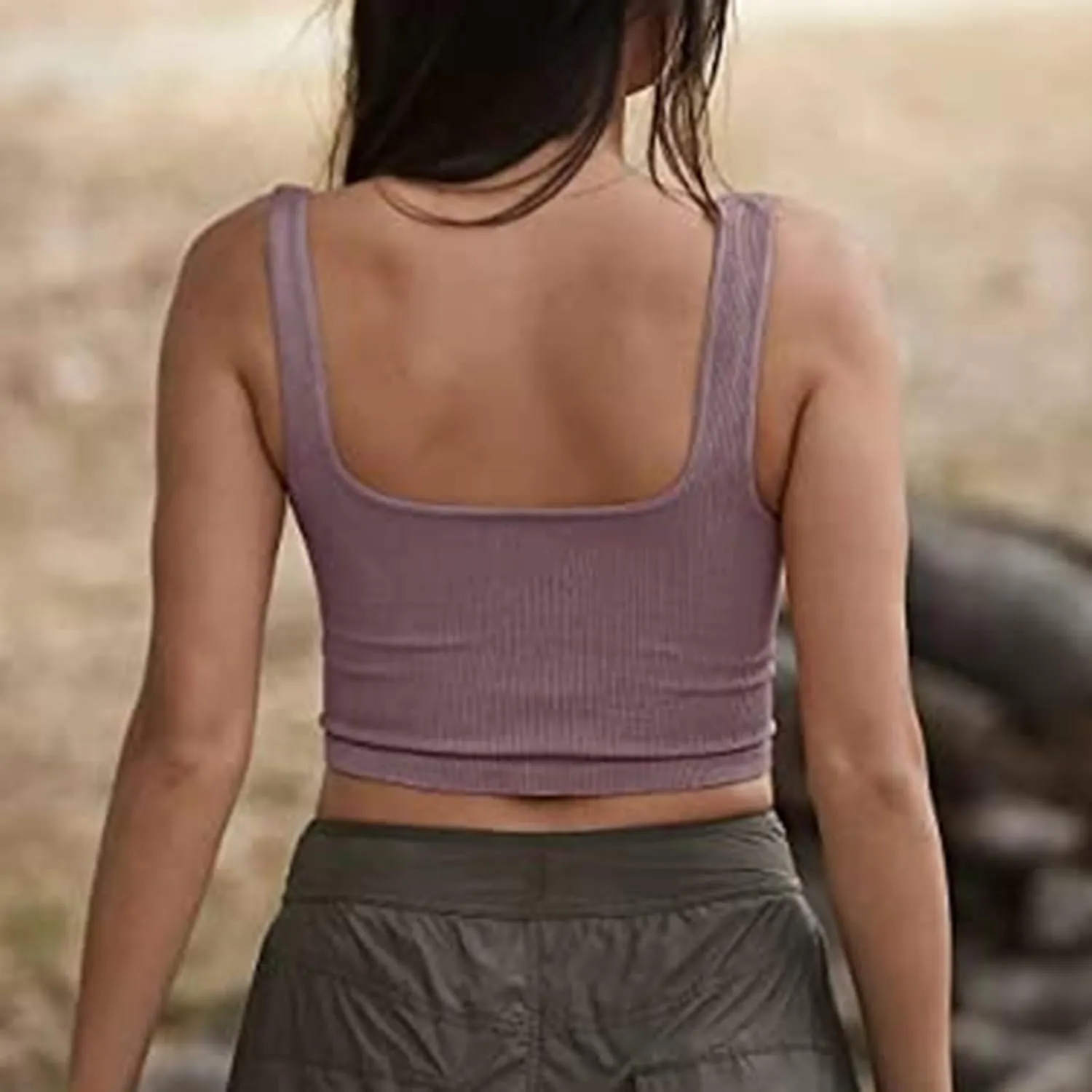 Tank Tops for Women-Women’s Sexy Square Neck Double Lined Seamless Sleeveless Cropped Tank Yoga Crop Basic Tops