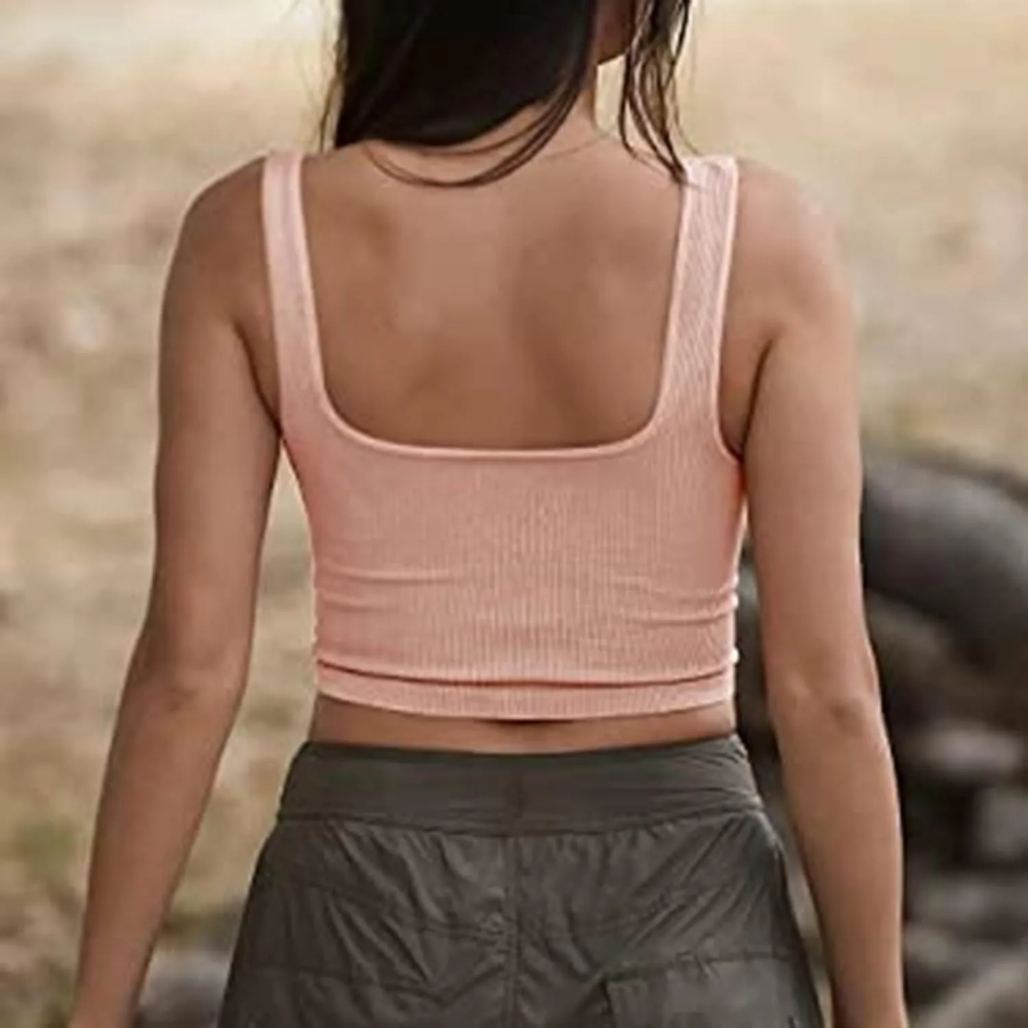 Tank Tops for Women-Women’s Sexy Square Neck Double Lined Seamless Sleeveless Cropped Tank Yoga Crop Basic Tops