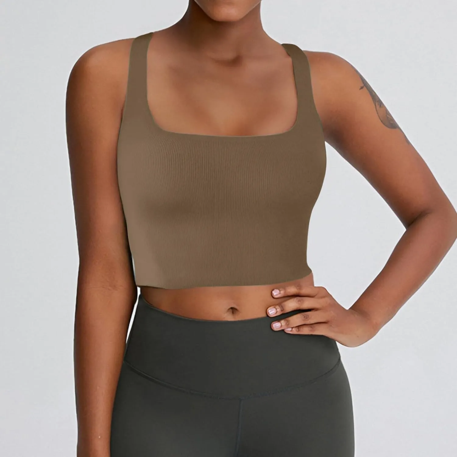 Tank Tops for Women-Women’s Sexy Square Neck Double Lined Seamless Sleeveless Cropped Tank Yoga Crop Basic Tops