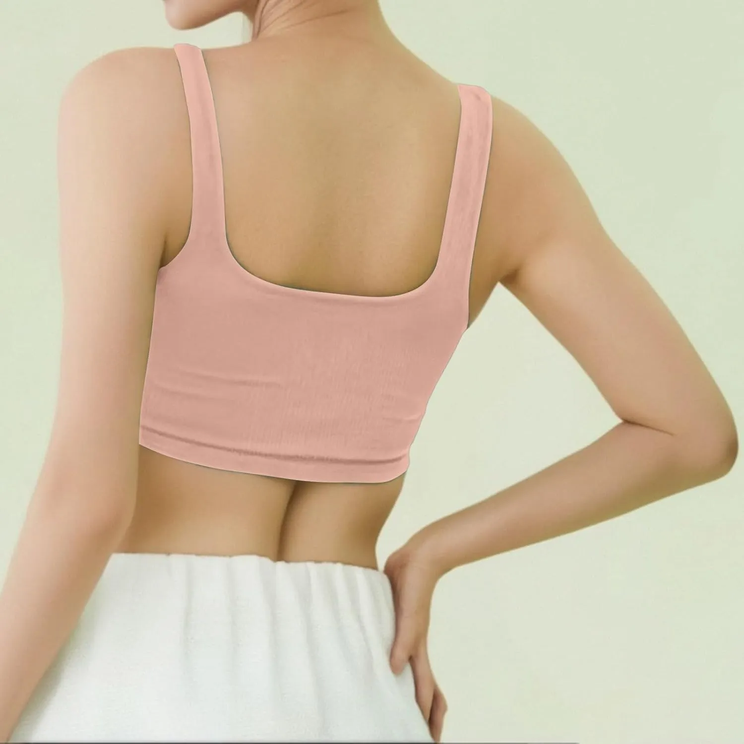 Tank Tops for Women-Women’s Sexy Square Neck Double Lined Seamless Sleeveless Cropped Tank Yoga Crop Basic Tops