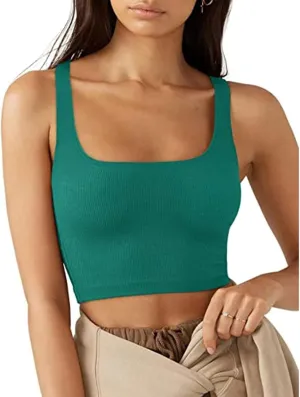 Tank Tops for Women-Women’s Sexy Square Neck Double Lined Seamless Sleeveless Cropped Tank Yoga Crop Basic Tops