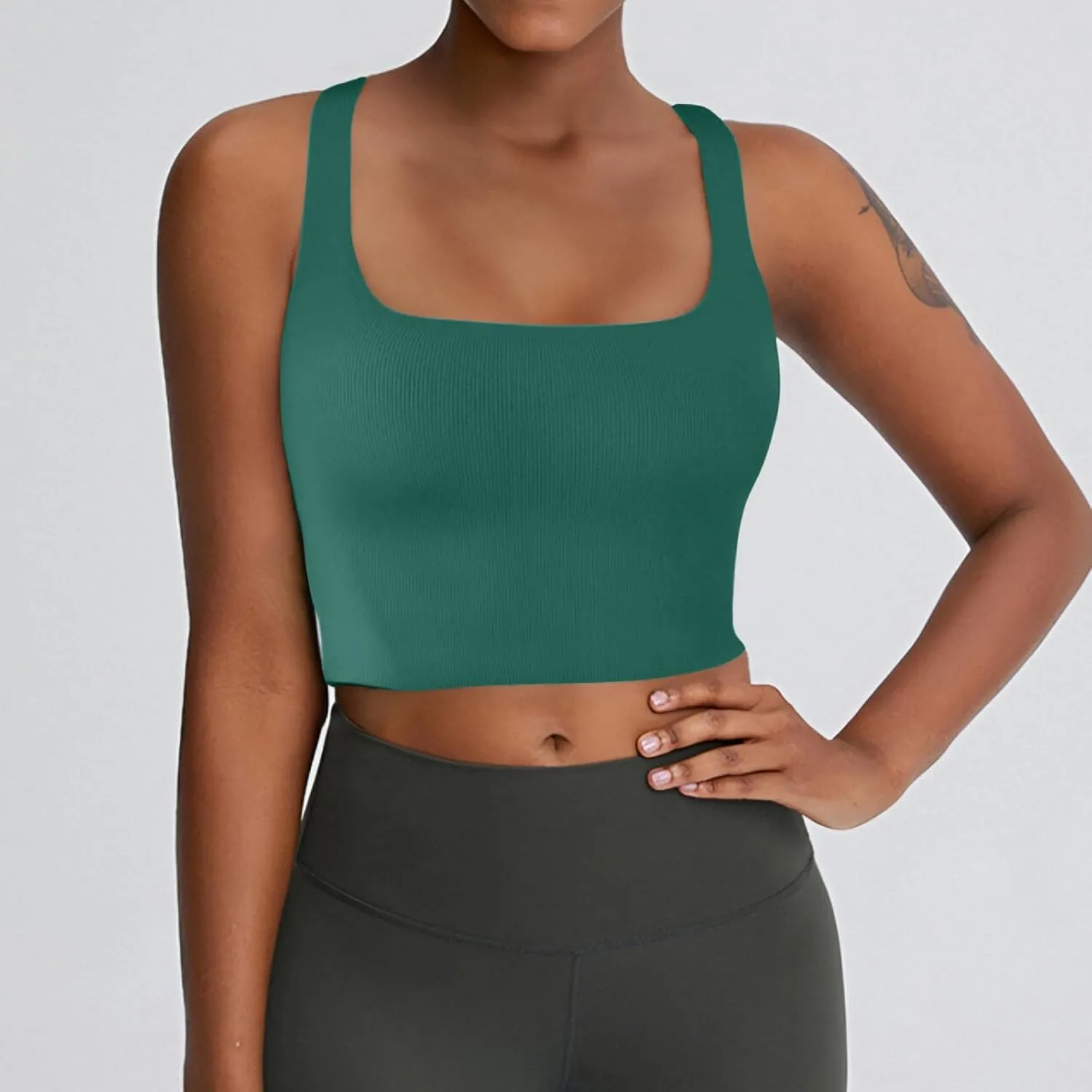 Tank Tops for Women-Women’s Sexy Square Neck Double Lined Seamless Sleeveless Cropped Tank Yoga Crop Basic Tops