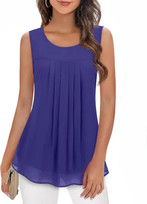 Timeson Women's Sleeveless Chiffon Tank Top Double Layers Casual Blouse Tunic