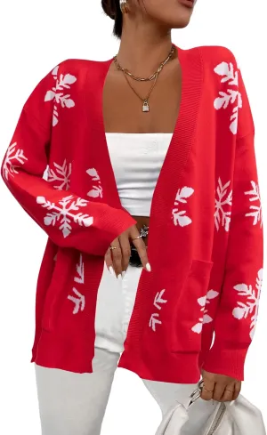Ugly Christmas Sweater Christmas Cardigan Checkered Sweaters Knit Cardigans for Women Xmas Open Front Outwear Coat