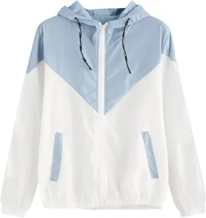 Uillui Active Rain Jacket for Women Petite Size Waterproof Hooded Rain Coat Teen Girls Casual Color Block Windbreaker Jacket