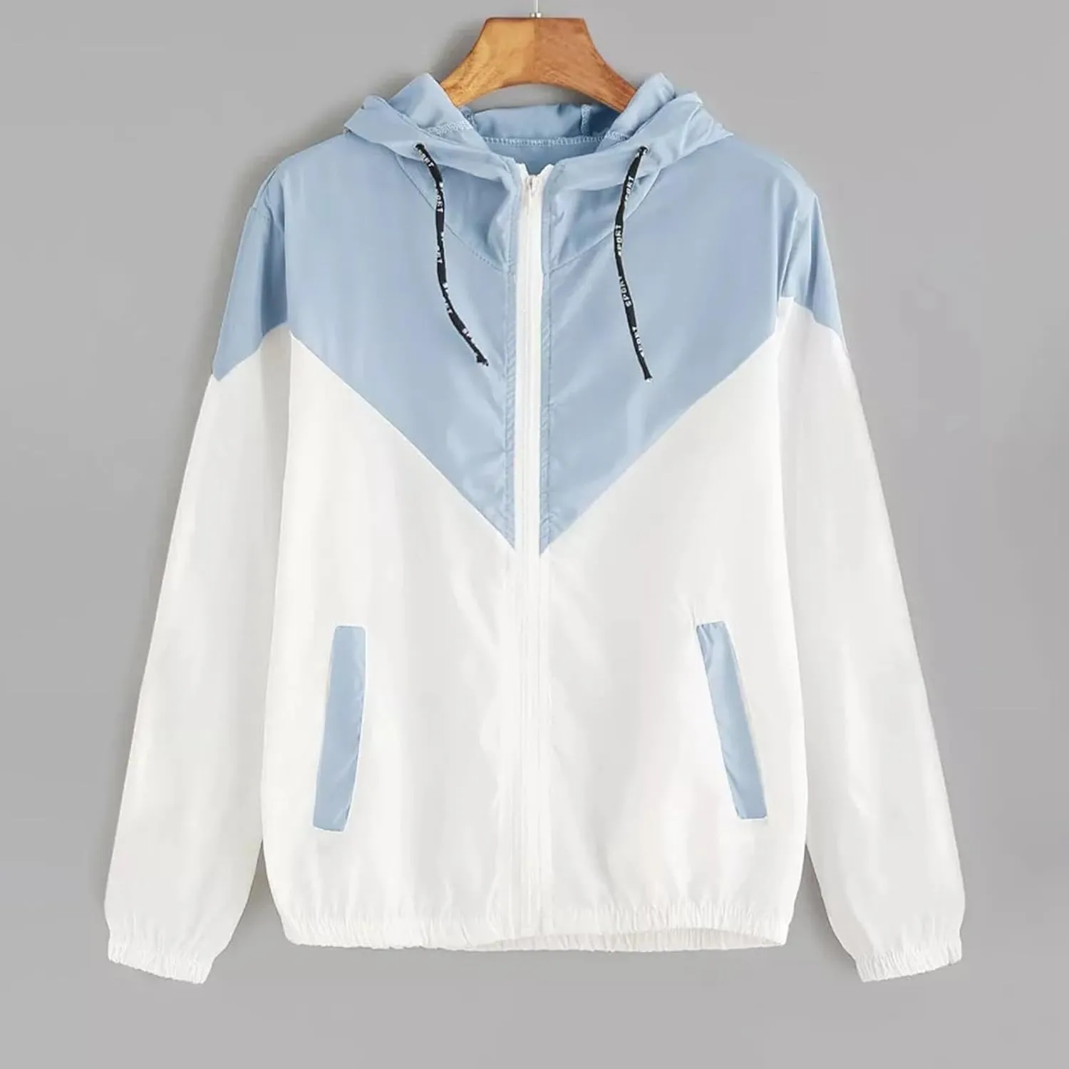 Uillui Active Rain Jacket for Women Petite Size Waterproof Hooded Rain Coat Teen Girls Casual Color Block Windbreaker Jacket