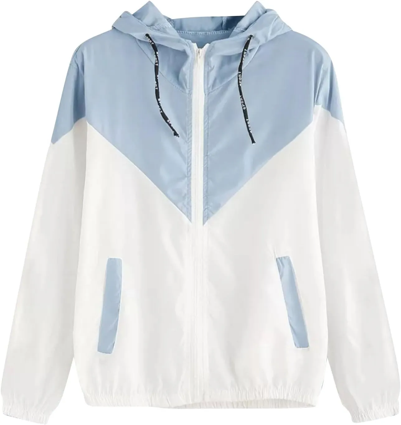 Uillui Active Rain Jacket for Women Petite Size Waterproof Hooded Rain Coat Teen Girls Casual Color Block Windbreaker Jacket
