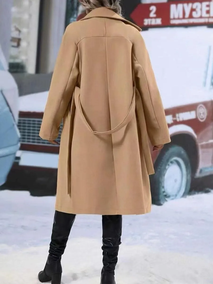 utcoco Women's Trench Coats 2024 Double-Breasted Notch Lapel Long Midi Pea Coat with Belt