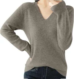 V Neck Cashmere Sweater for Women Fashion Soft Warm Long Sleeve Sweaters Solid Color Lightweight Cozy Trendy Outfits