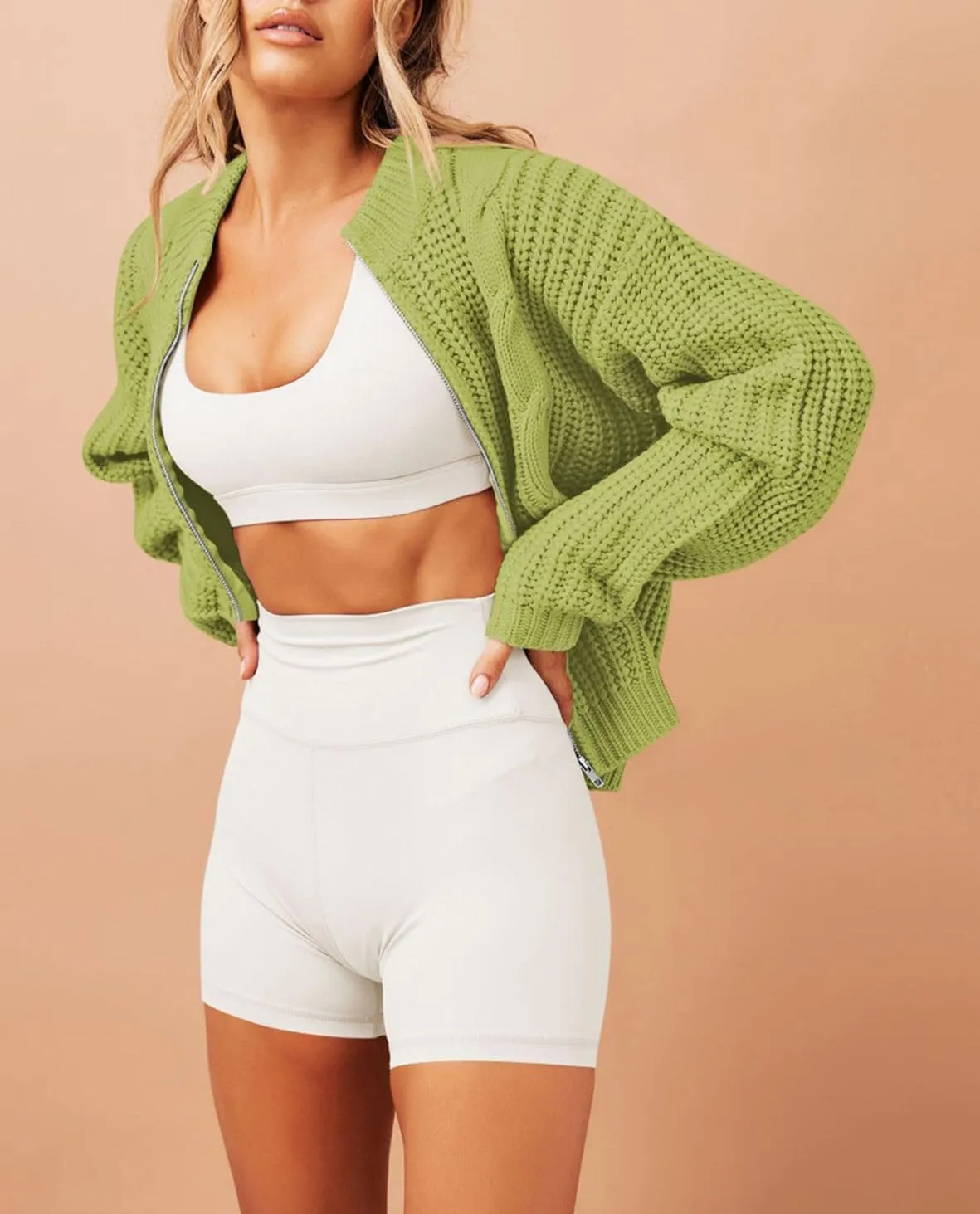 Viottiset Women's Full Zipper Oversized Cardigan Sweater Long Sleeve Chunky Knit Cardigans Jacket Coat