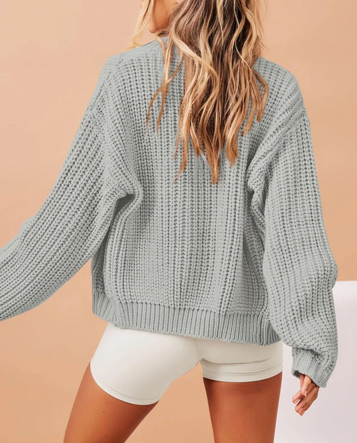 Viottiset Women's Full Zipper Oversized Cardigan Sweater Long Sleeve Chunky Knit Cardigans Jacket Coat