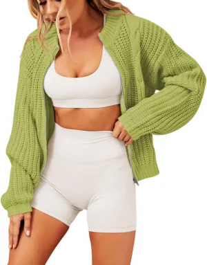 Viottiset Women's Full Zipper Oversized Cardigan Sweater Long Sleeve Chunky Knit Cardigans Jacket Coat