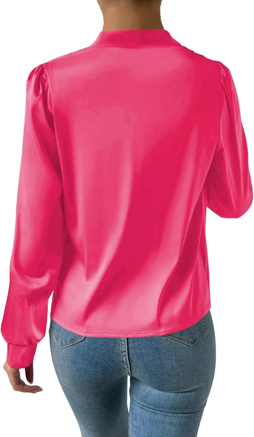 Vrtige Women's Satin Silky Draped Wrap V Neck Ruched Long Sleeve Blouse Shirt Top