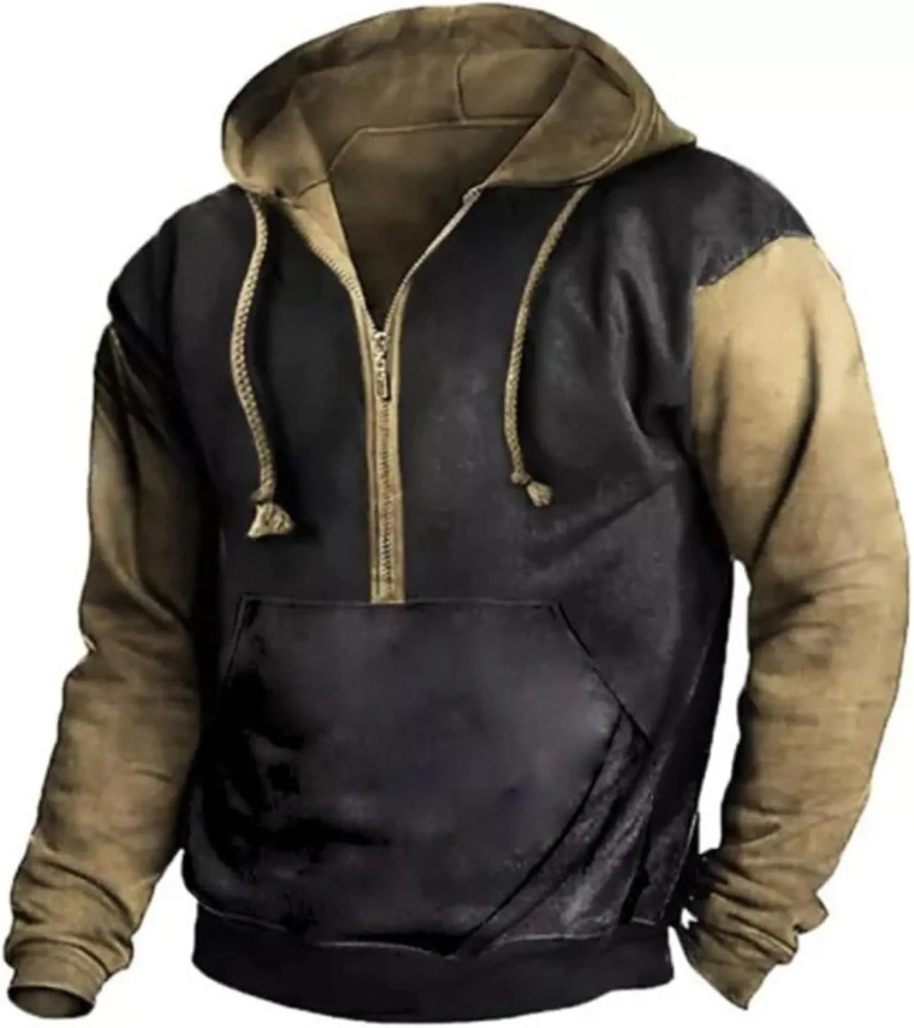 WENKOMG1 Mens Retro Hoodies,Spring Fall Long Sleeve Graphic Sweatshirt Casual Distressed Quarter Zipper Hooded Pullover
