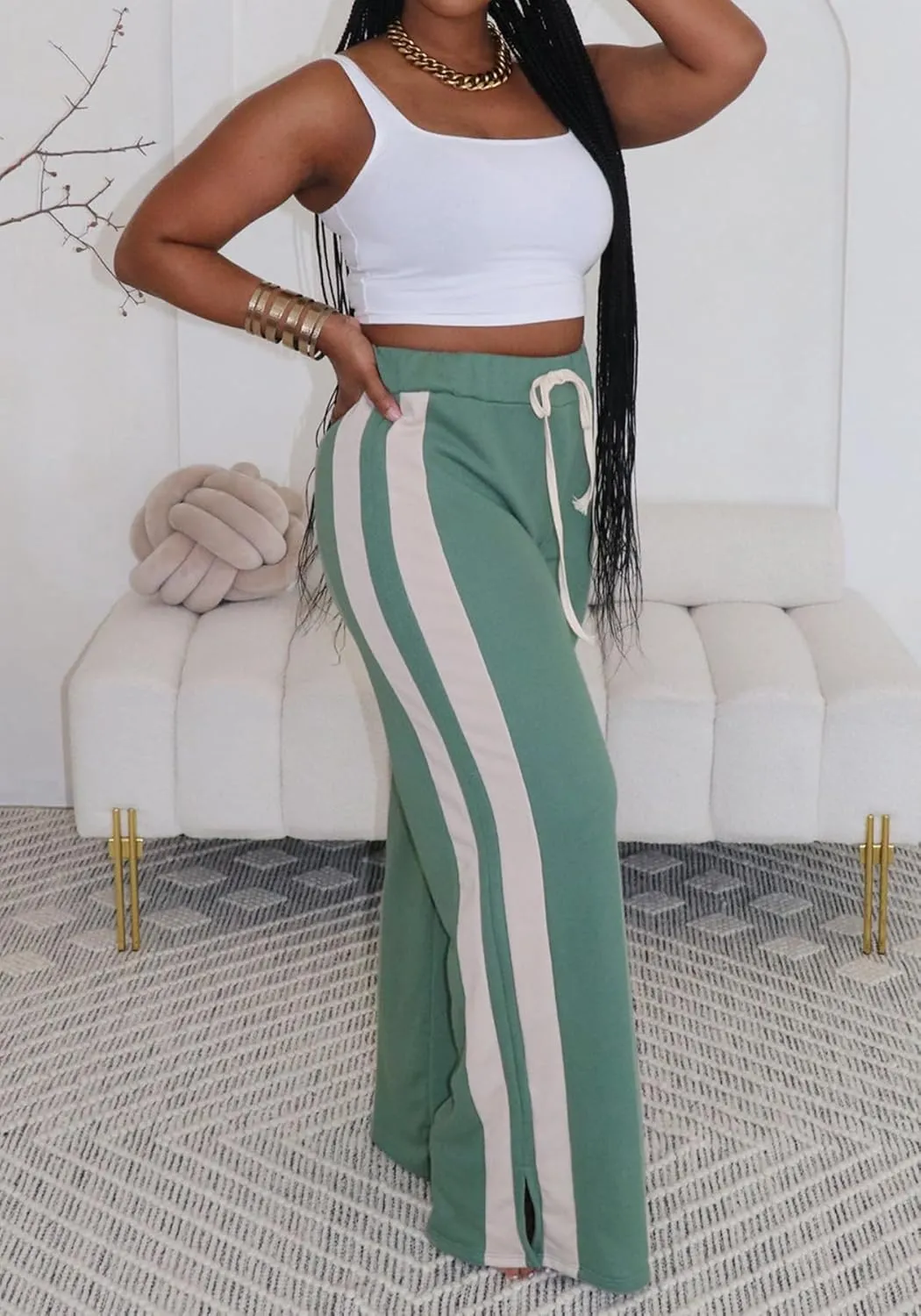 Wide Leg Sweatpants for Women Elastic Waist Drawstring Pants Straight Leg Causal Trousers Pants