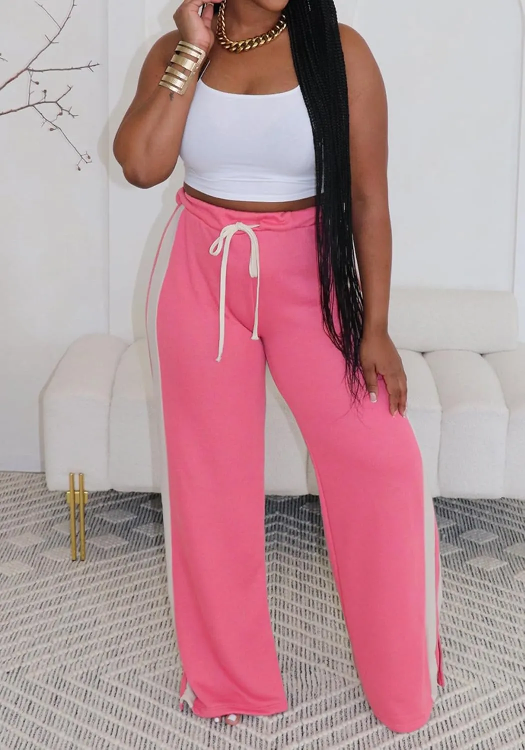 Wide Leg Sweatpants for Women Elastic Waist Drawstring Pants Straight Leg Causal Trousers Pants