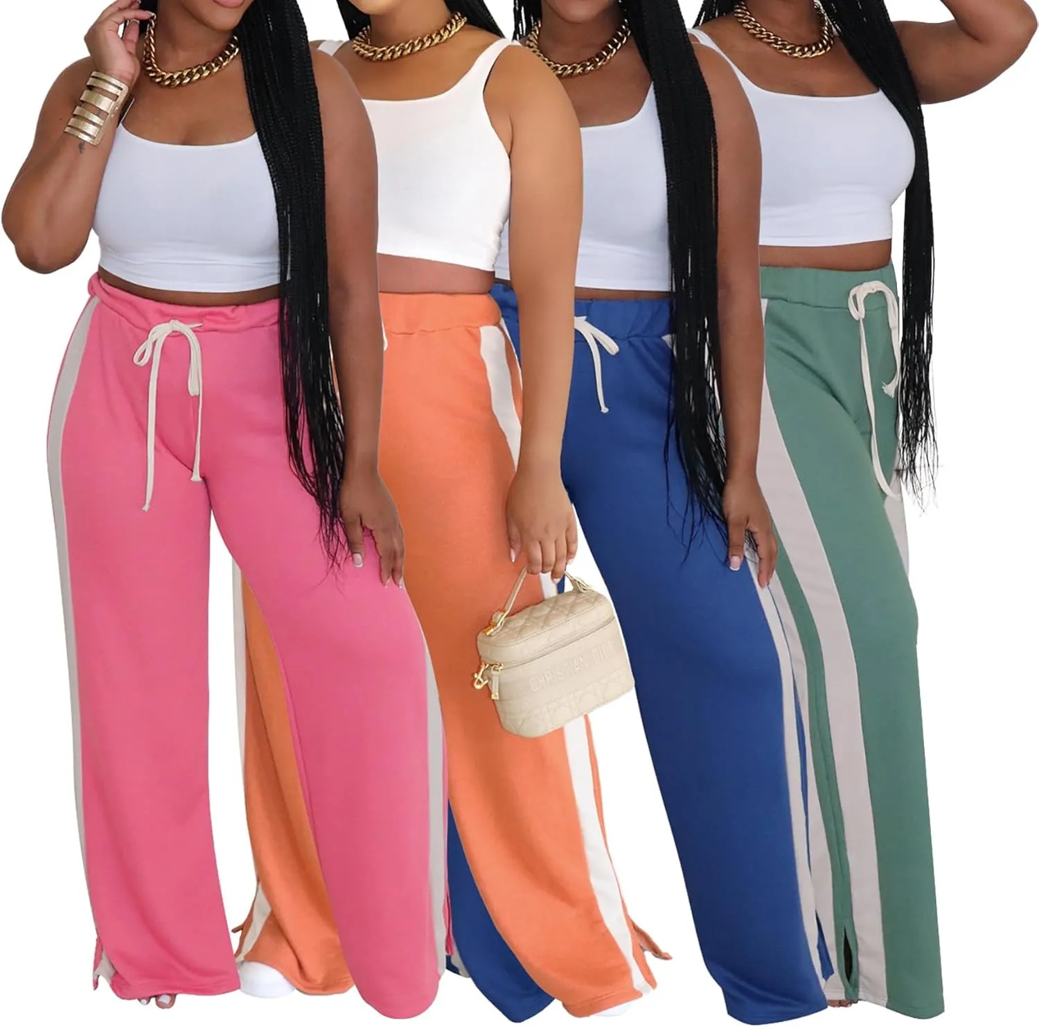 Wide Leg Sweatpants for Women Elastic Waist Drawstring Pants Straight Leg Causal Trousers Pants