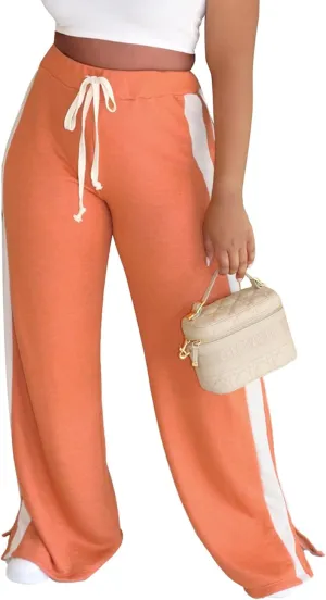 Wide Leg Sweatpants for Women Elastic Waist Drawstring Pants Straight Leg Causal Trousers Pants