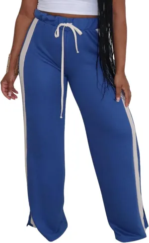 Wide Leg Sweatpants for Women Elastic Waist Drawstring Pants Straight Leg Causal Trousers Pants