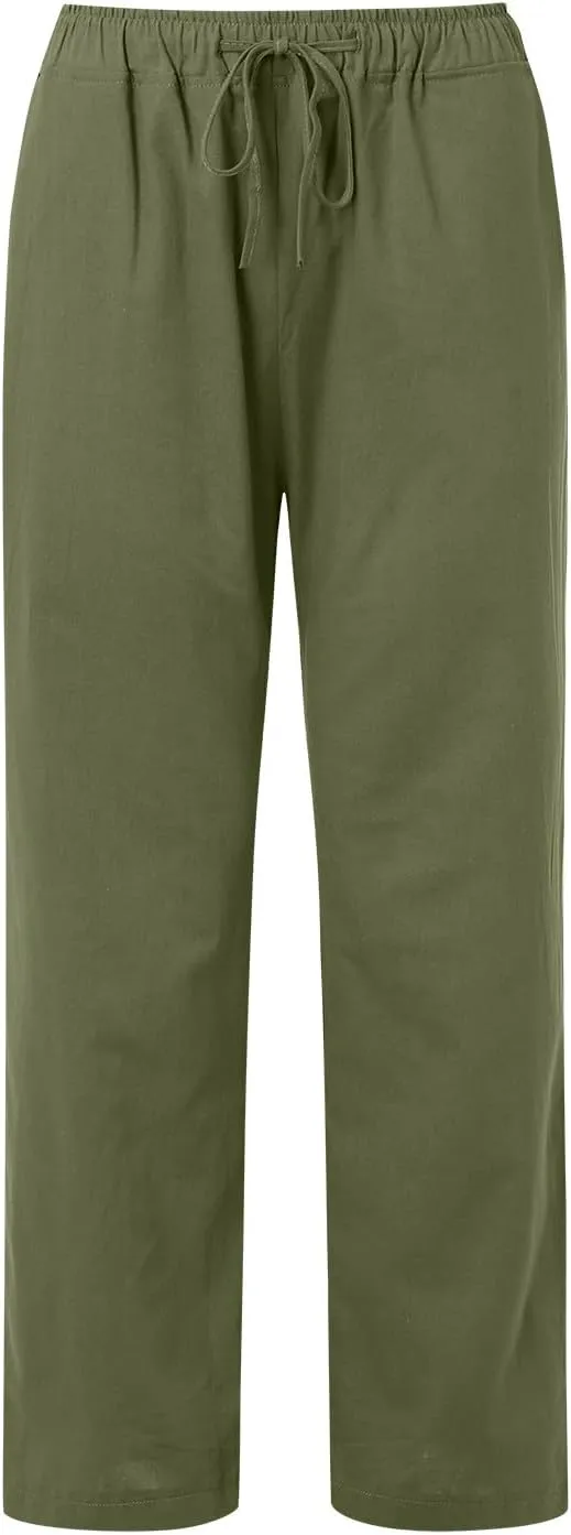 Wide Pants Waist Long Drawstring Casual Elastic Women Leg Solid Cotton Pants Studio F
