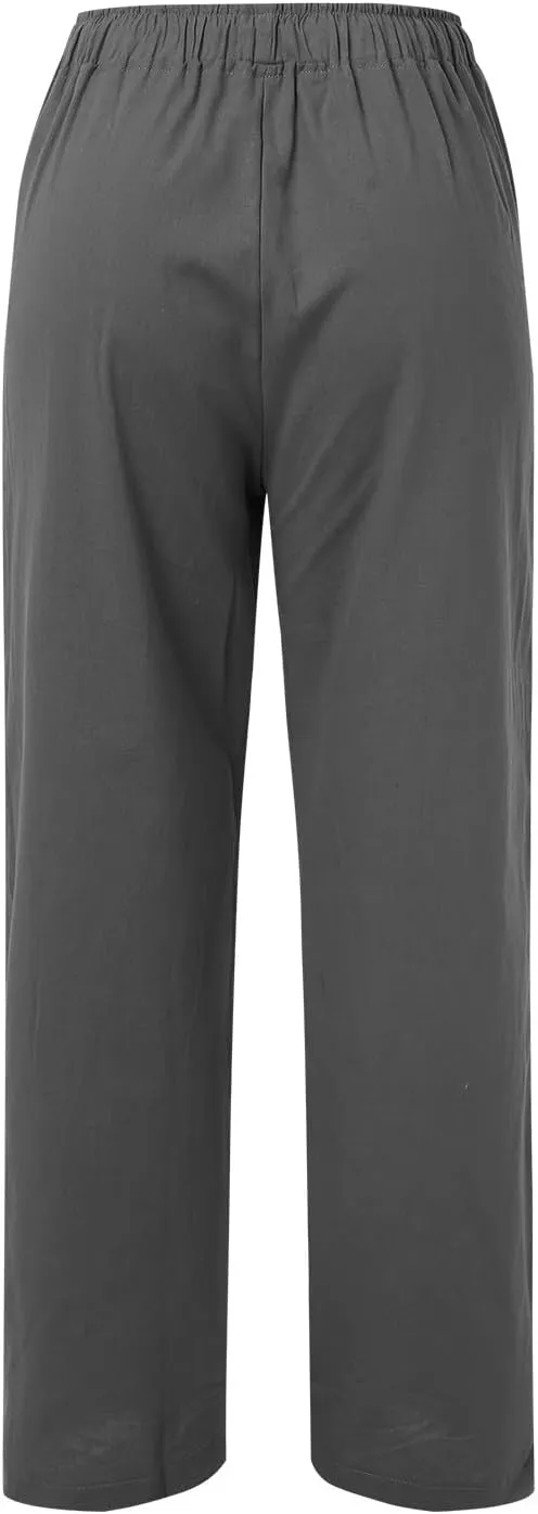Wide Pants Waist Long Drawstring Casual Elastic Women Leg Solid Cotton Pants Studio F