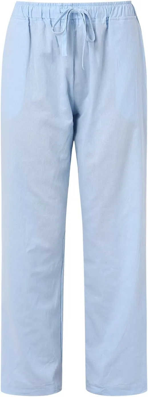 Wide Pants Waist Long Drawstring Casual Elastic Women Leg Solid Cotton Pants Women Trouser