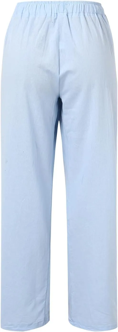 Wide Pants Waist Long Drawstring Casual Elastic Women Leg Solid Cotton Pants Women Trouser