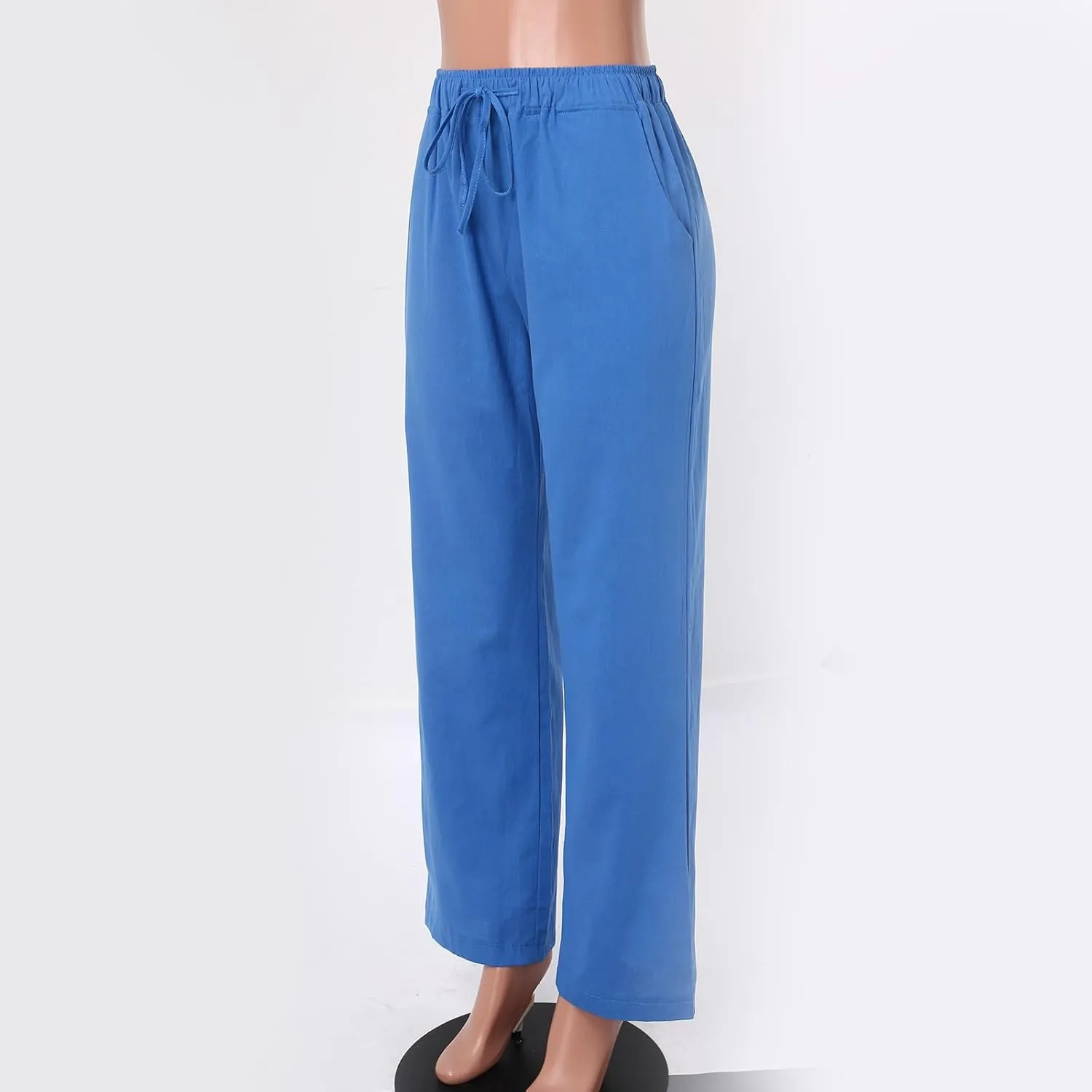 Wide Pants Waist Long Drawstring Casual Elastic Women Leg Solid Cotton Pants Women Trouser
