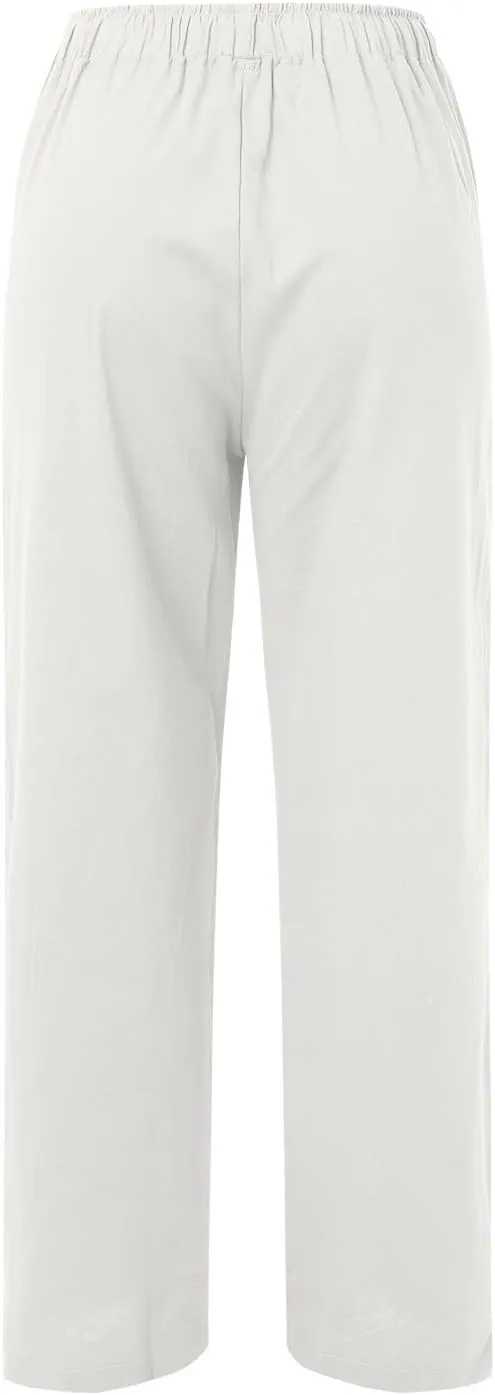 Wide Pants Waist Long Drawstring Casual Elastic Women Leg Solid Cotton Pants Yes No Pants