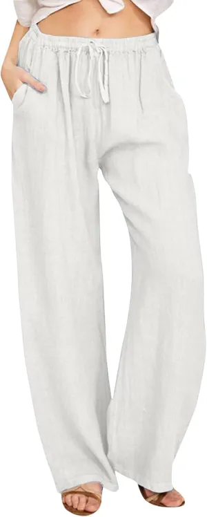Wide Pants Waist Long Drawstring Casual Elastic Women Leg Solid Cotton Pants Yes No Pants